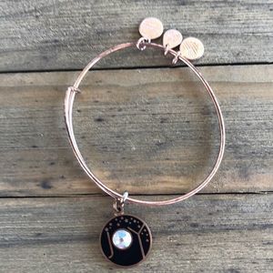 Alex and Ani Black Enamel Crystal Joy Rose Gold Tone Charm Bracelet! EUC